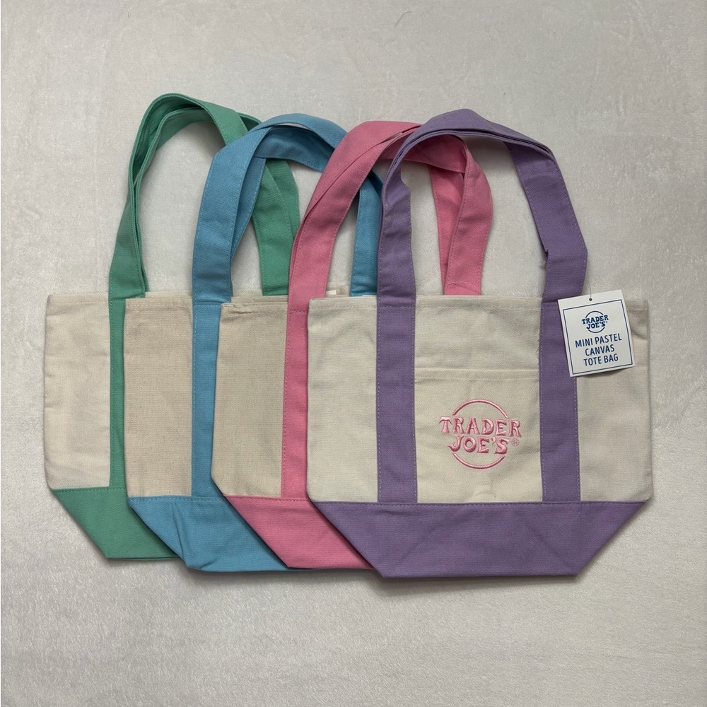 💕🩵Trader Joe’s Mini PASTEL Canvas Tote Bags